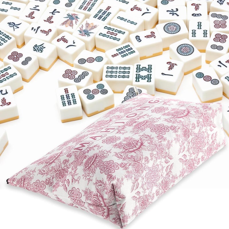 Bornerwhite Empty Mahjong Tiles Bag with Zippered 13x7.8 Inch Thickened Pink Print American Bag for 1.2 Inches Standard Size American Mahjong Tiles Accessories and Gifts(Case Only) - Image 4
